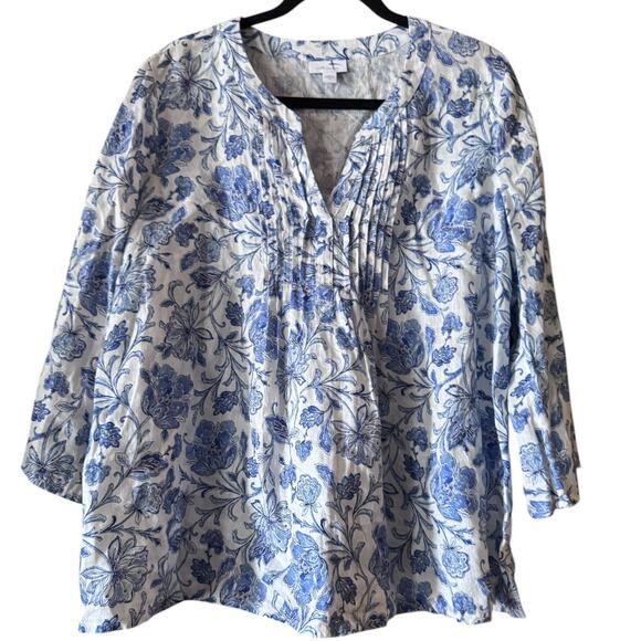 J.Jill Love Linen 100% Linen croqette cottagecore bohemian bell sleeve M PRETTY - Picture 1 of 8